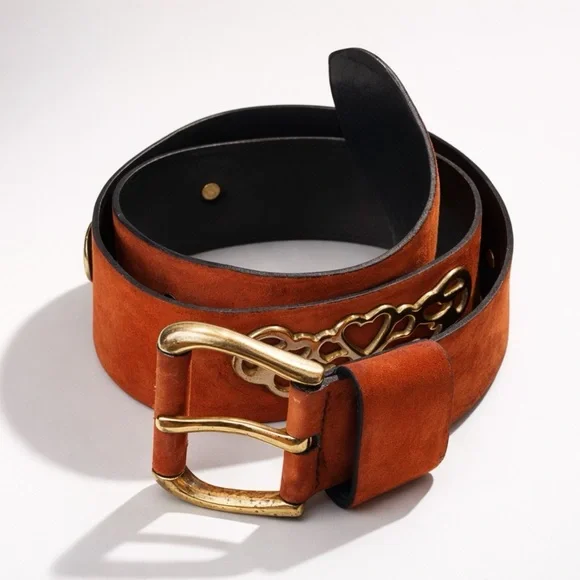 Jil Sander Suede Belt, ornate gold embellishments, suede/gold buckle, S, 26-30 - Picture 2 of 16